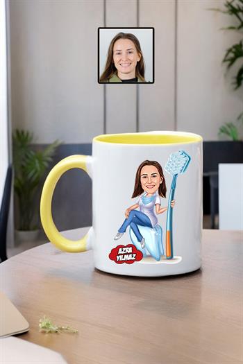 Diş Doktoruna Hediye Kadın Diş Hekimi Karikatürlü Kupa Bardak