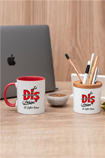 Diş Hekimi Renkli Kupa Bardak ve Kalemlik