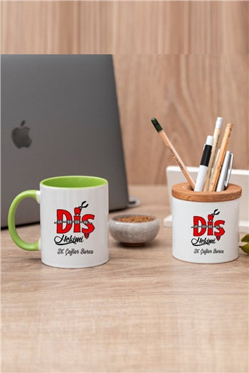Diş Hekimi Renkli Kupa Bardak ve Kalemlik