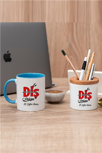 Diş Hekimi Renkli Kupa Bardak ve Kalemlik