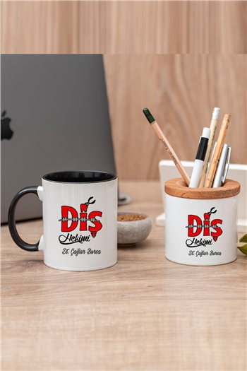 Diş Hekimi Renkli Kupa Bardak ve Kalemlik