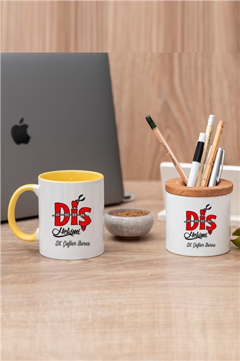 Diş Hekimi Renkli Kupa Bardak ve Kalemlik