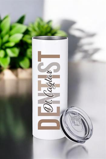 Diş Hekimine Hediye İsme Özel Çelik Pipetli Termos Bardak