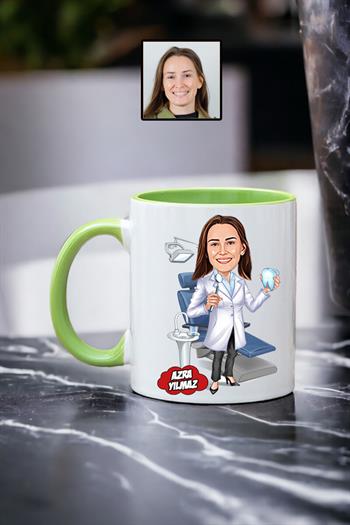 Diş Hekimine Hediye Kadın Diş Hekimi Karikatürlü Kupa Bardak