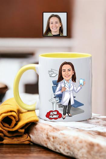 Diş Hekimine Hediye Kadın Diş Hekimi Karikatürlü Kupa Bardak