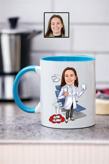 Diş Hekimine Hediye Kadın Diş Hekimi Karikatürlü Kupa Bardak