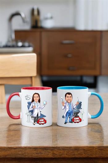 Diş Hekimine Hediye Kişiye Özel Karikatürlü Kupa Bardak