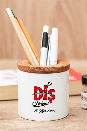 Diş Hekimine Hediye Seti Ahşap Altlıklı Fincan ve Kalemlik