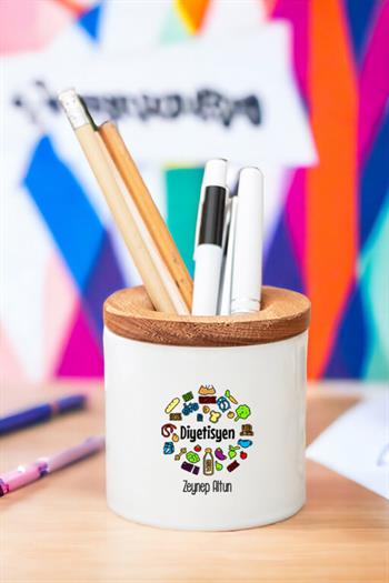 Diyetisyen Ahşap Kapaklı Kalemlik