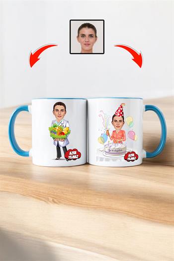 Diyetisyene Doğum Günü Hediyesi Karikatürlü Kupa Bardak