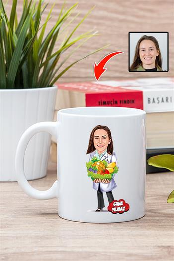 Diyetisyene Hediye Kişiye Özel Karikatürlü Kupa Bardak