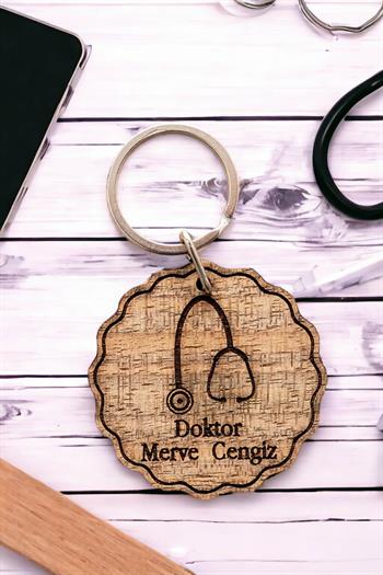 Doktora Hediye Lazer Kesim Ahşap Anahtarlık