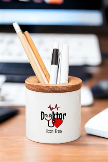 Doktor Ahşap Kapaklı Kalemlik