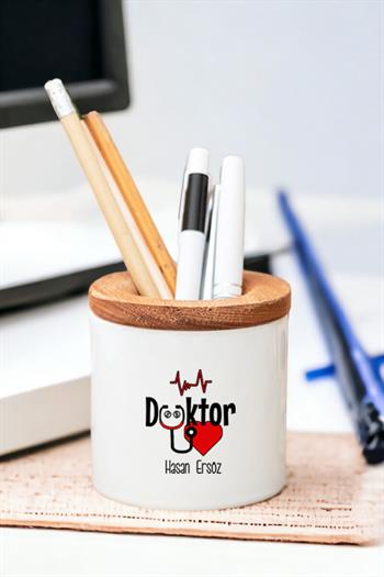 Doktor Ahşap Kapaklı Kalemlik