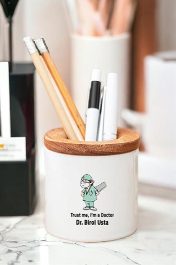Doktor Esprili Ahşap Kapaklı Kalemlik