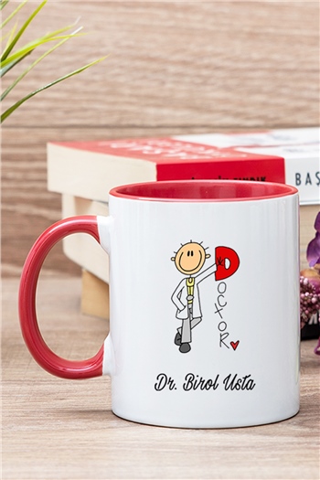 Doktor Karikatürü İçi Renkli Kupa Bardak