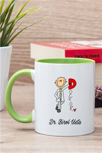 Doktor Karikatürü İçi Renkli Kupa Bardak