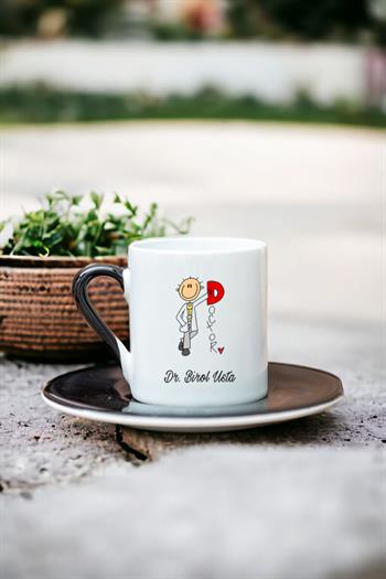 Doktor Karikatürü Renkli Türk Kahvesi Fincanı