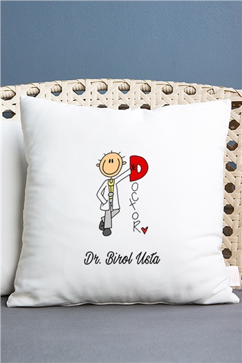 Doktor Karikatürü Saten Kare Yastık