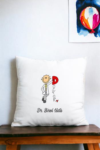 Doktor Karikatürü Saten Kare Yastık