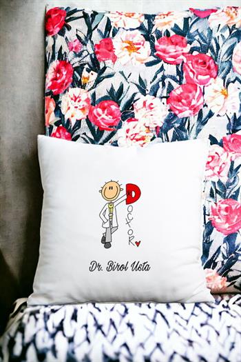 Doktor Karikatürü Saten Kare Yastık