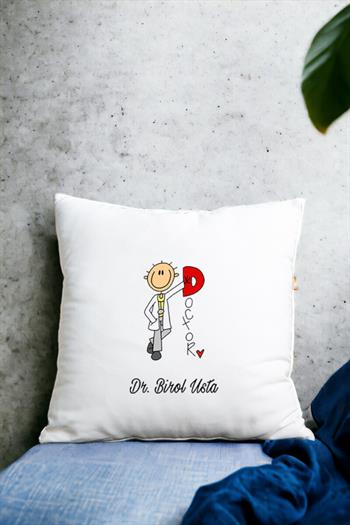 Doktor Karikatürü Saten Kare Yastık