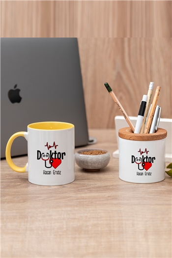 Doktor Hediye Seti Renkli Kupa Bardak ve Kalemlik