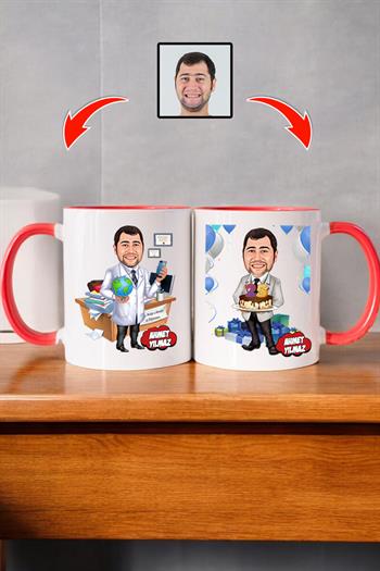Doktora Doğum Günü Hediyesi Erkek Doktor Karikatürlü Kupa Bardak