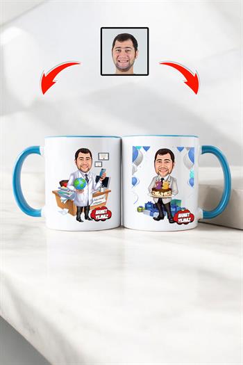 Doktora Doğum Günü Hediyesi Erkek Doktor Karikatürlü Kupa Bardak