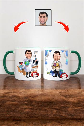 Doktora Doğum Günü Hediyesi Erkek Doktor Karikatürlü Kupa Bardak