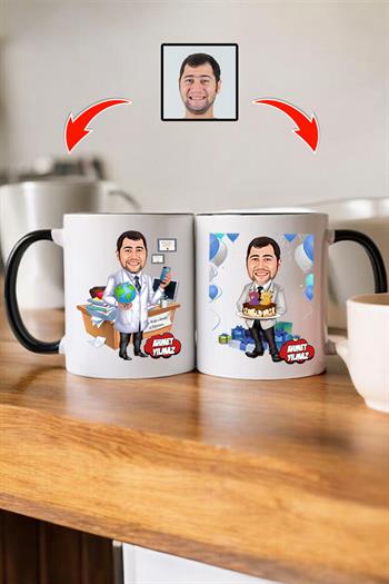 Doktora Doğum Günü Hediyesi Erkek Doktor Karikatürlü Kupa Bardak