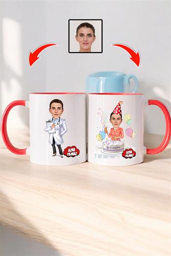 Doktora Doğum Günü Hediyesi Kadın Doktor Karikatürlü Kupa Bardak