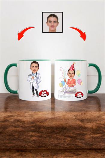 Doktora Doğum Günü Hediyesi Kadın Doktor Karikatürlü Kupa Bardak