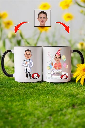 Doktora Doğum Günü Hediyesi Kadın Doktor Karikatürlü Kupa Bardak