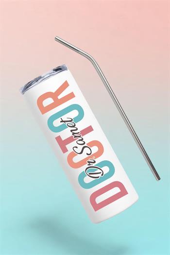 Doktora Hediye İsme Özel Çelik Pipetli Termos Bardak