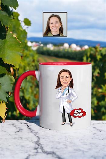 Doktora Hediye Kadın Doktor Karikatürlü Kişiye Özel Kupa Bardak