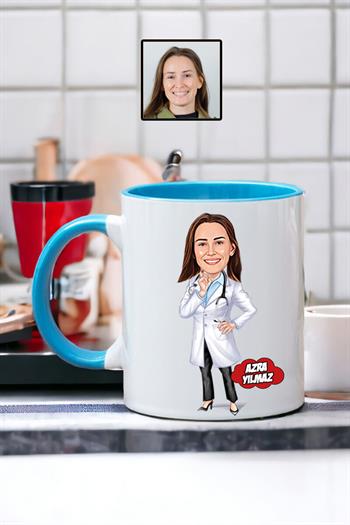 Doktora Hediye Kadın Doktor Karikatürlü Kişiye Özel Kupa Bardak