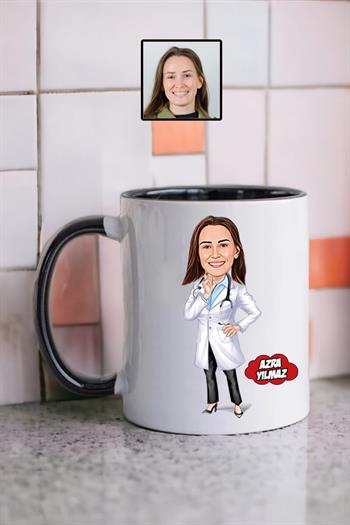 Doktora Hediye Kadın Doktor Karikatürlü Kişiye Özel Kupa Bardak
