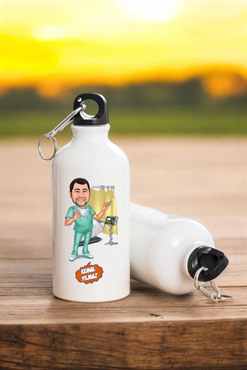Doktora Hediye Karikatürlü 600ml Metal Su Matarası