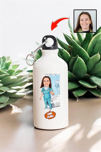 Doktora Hediye Karikatürlü 600ml Metal Su Matarası