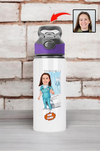 Doktora Hediye Kişiye Özel Karikatürlü Pipetli Su Matarası