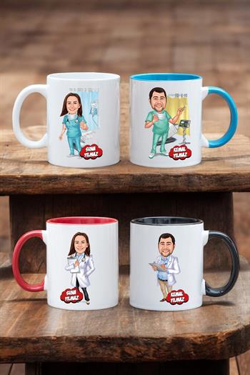 Doktora Teşekkür Hediyesi Kişiye Özel Karikatürlü Kupa Bardak