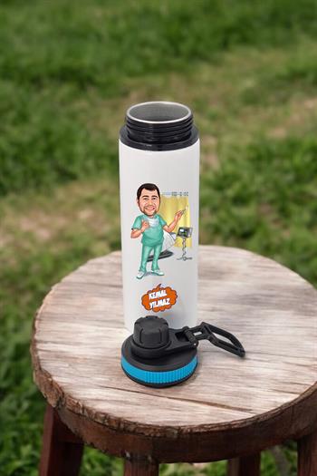 Doktorlara Özel Karikatür Baskılı 850ml Kişiye Özel Su Matarası