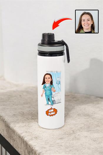 Doktorlara Özel Karikatür Baskılı 850ml Kişiye Özel Su Matarası