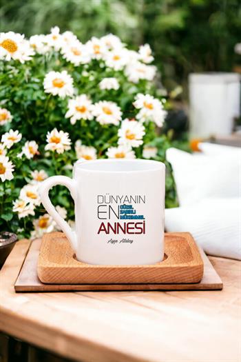 Dünyanın En İyi Annesi Ahşap Altlıklı Türk Kahvesi Fincanı