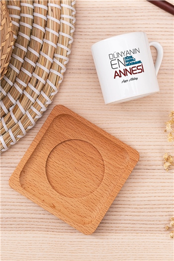 Dünyanın En İyi Annesi Ahşap Altlıklı Türk Kahvesi Fincanı