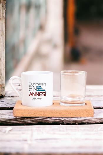 Dünyanın En İyi Annesi Ahşap Sunumlu Türk Kahvesi Fincanı