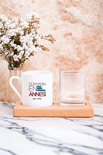 Dünyanın En İyi Annesi Ahşap Sunumlu Türk Kahvesi Fincanı