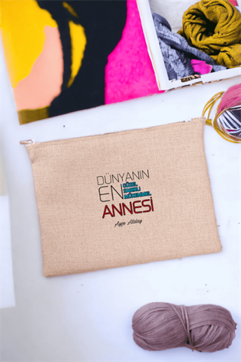 Dünyanın En İyi Annesine Hediye Keten Bez El Çantası