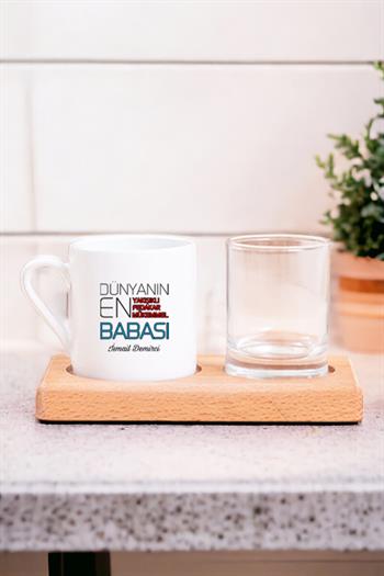 Dünyanın En İyi Babasına Babalar Günü Hediyesi Ahşap Sunumlu Türk Kahvesi Fincanı